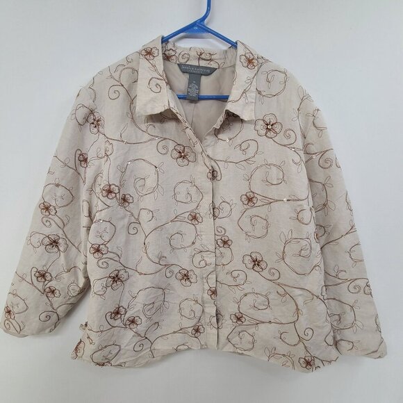 38.  Jessica Holbrook Women's Linen Blend Blazer Jacket Womans Large Floral - Picture 1 of 10